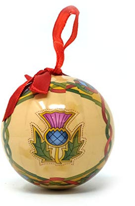 Royal Tara Scottish Bauble Thistle | Handcrafted Decoupage Culture of Scotland Snow Globes Irish Christmas Decoration | 7.5cm Round