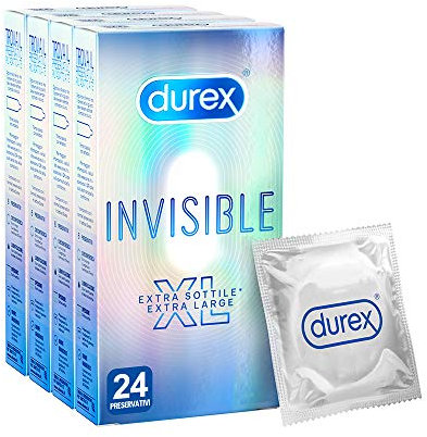 Durex Invisible Ultradünne Kondome (0,05 mm) mit hoher Empfindlichkeit XL, Extralarge, 24 Prophylaktisch