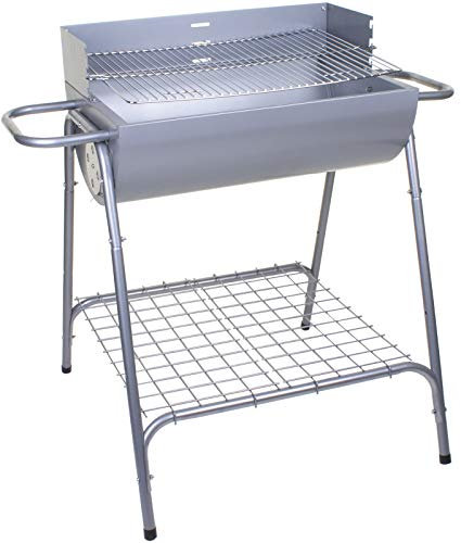 Large Silver Half Barrel BBQ Barbecue Steel Charcoal Grill Outdoor Patio Garden