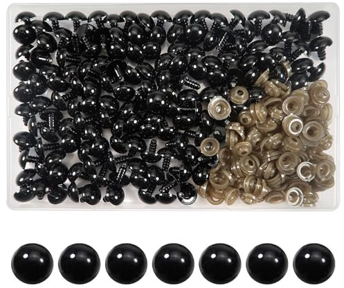 TOAOB 150 Stück Sicherheitsauge 14mm Schwarz Kunststoff Basteln Puppen Augen Knopfaugen mit Unterlegscheiben für Häkeltiere Puppe Marionette Plüschtier Teddyaugen