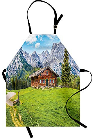 ABAKUHAUS Alpen Kochschürze, Landhaus auf Meadow Valley, Höhenverstellbar Klare Farben ohne verblassen, Lime Grün, Lila, Grau
