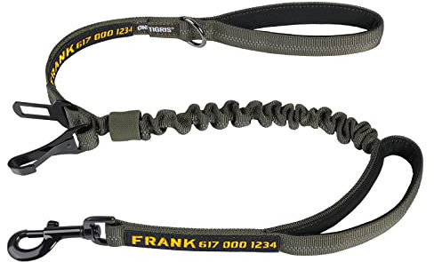 Onetigris Hunde Sicherheitsgurt & Doppel-Hundeleine 3 in 1, Heavy Duty Hundeleine für Auto, Langlebiger Nylon Reflektierender Tether mit Clip Hakenriegel & Schnalle, Zinklegierung Karabiner (Grün)