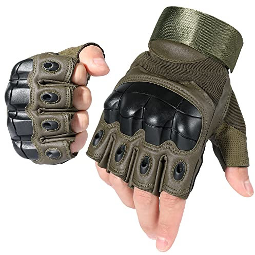 WTACTFUL Motorrad Halbfinger Handschuhe Herren, Sommer für Fingerlose Fahrradhandschuhe Motorradhandschuhe Motorradrennen Motorcross Taktische Airsoft Paintball Grün M P10