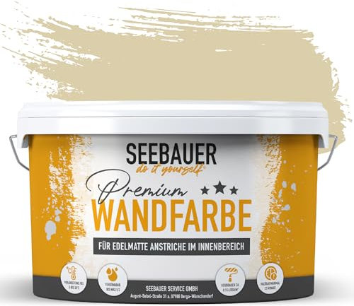 SEEBAUER diy Wandfarbe Braun 5L für Innen (No. 659 Olive Oil) Edelmatte olivgrüne Innenfarbe - Brauntöne sehr hohe Deckkraft - Matt, Abwaschbar und Tropffrei