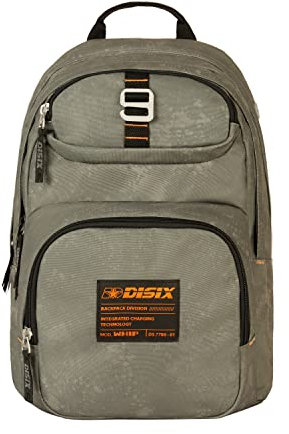 DISIX WHIP Zaino con Powerbank Integrato e Tessuto Antimacchia - Porta PC e Laptop fino 15,6 - Capienza 30 Lt - Zaino da viaggio Uomo e Donna con Spallacci Imbottiti (DILL GREEN)