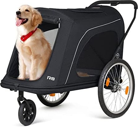 Beberoad 2-in-1 Hunde Fahrradanhänger & Hundebuggy, Anhänger für Fahrrad, Fahrradanhänger für Hunde und Tieren, Hunde-Fahrradanhänger Klappbar, für Hunde bis 45kg, R8 (Schwarz), 75*127*97cm