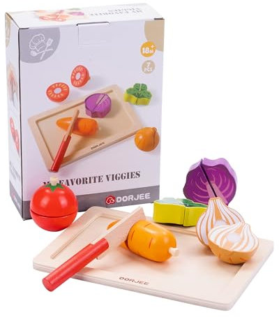 Dorjee - D3.009 - Wooden toy vegetable cutting set - with wooden cutting board and knife - for ages 18 months and up.