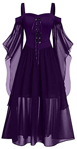 Robe Longue Femme Ete Mi Longue Tulle Cordon Fluide Coupe Droite Sexy Deguisement Confortable Tenue Chic Et Glamour Chic Et Elegant Robe Ceremonie Femme Business Halloween Printemps Robe Violet 5XL