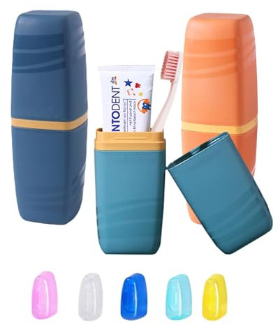 TECKI Portátil Estuche Cepillo Dientes Set - 3* Funda Cepillo Dientes +5* Cubierta del Cabezal del Cepillo, Neceser Cepillo Dientes y Pasta, Vaso de Plástico (No Incluye Cepillo Dientes Viaje)