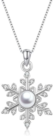 Kamise Schmuckset für Damen, 925 Sterling Silber Weihnachten Schmuck Set, 2 Stück Schneeflocke Halskette & Ohrstecke mit Perle Zirkonia, Hypoallergen 45cm Anhänger Silberkette Weihnachten Ohrringe