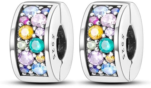 CYCUFF Clip Spacer Charm für Armband 925 Sterling Silber Pave Cubic Zirkonia Clip Verschluss Stopper Bead Charm Geschenk für Frauen Mädchen (Zweifarbiger Zirkonium-Clip-2)