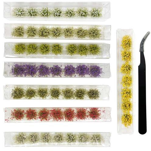Attuslla 56 Stück Scenics Gras Grasbüschel, 8 Farbe Static Grass Tuft Schnee Statische Grass für Miniatur Ornamente Eisenbahn Modellbahn Landschaftsbau Diorama Zubehör