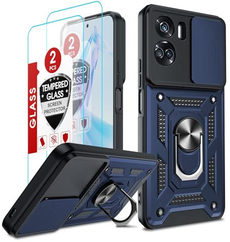LeYi Funda para Honor 90 Lite 5G: Carcasa Cubierta de cámara Deslizante Proteger 360 Full Protección Anillo Soporte Bumper Case for Honor 90 Lite,Azul