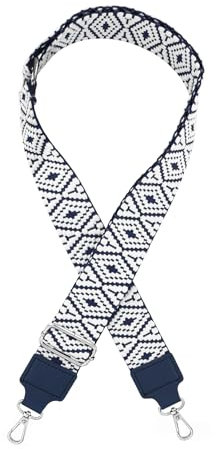 axy Schultergurt 4cm Breiter Verstellbarer Taschengurt für Handtaschen mit Azteken Muster Ersatz Wechsel Schulterriemen Ersatzgurt Trageriemen für Damen Taschen (Blau-Weiss)