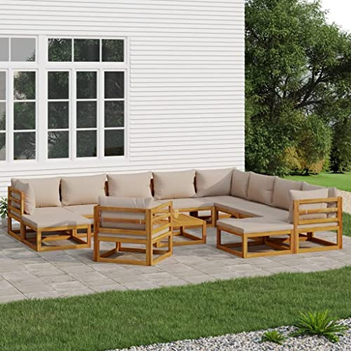 MNISDFL Möbelsets Terrassenmöbel Lounge Gartenmöbel Set 12-TLG. Garten-Lounge-Set mit Taupe Kissen Massivholz