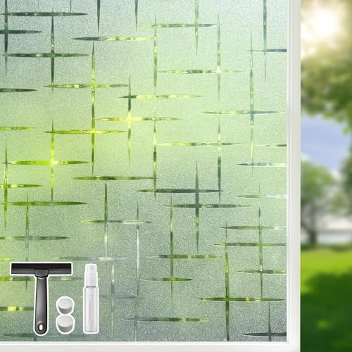 Qualsen Fensterfolie Blickdicht Milchglasfolie Fenster Folie Sichtschutzfolie Fenster Fensterfolien Anti-UV Statisch Haftend für Zuhause Büro, Sterne Durchscheinend, 90x200cm
