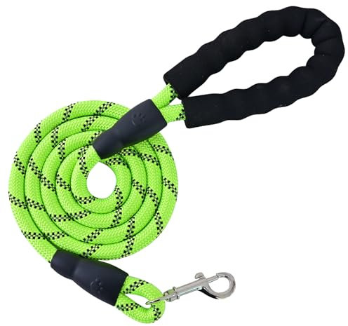 LZ.MZXU Rope Dog Lead - 1.5m Reflective Leash with Comfortable Handle for Puppies to Large Dogs, GREEN