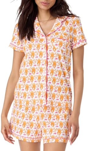 LLECDASEUI Y2k-Pyjama-Set für Damen, 2-teilig, Button-Down-Affen-Shorts-Set, Roller Dupes Rabbit Preppy Loungewear-Pjs (Orange,L)