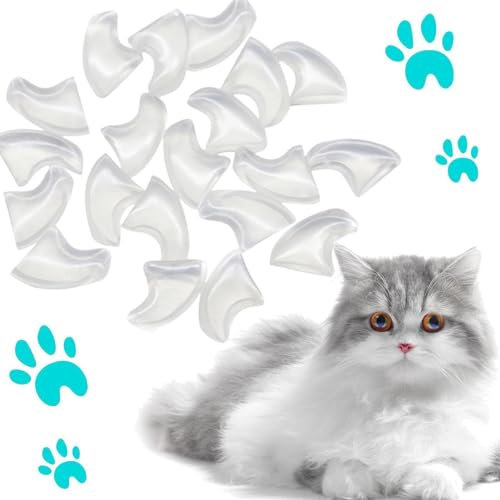 Yjkedfh 20 Pièces Chats Couvre-Ongles Protection des Griffes pour Chien De Chat, Couvre-Griffes Transparents pour Chaton avec Adhésifs, pour Différentes Races Et Tailles De Chats