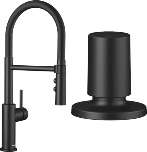 BLANCO CATRIS-S Flexo | Küchenarmatur in schwarz matt & Zugknopf rund schwarz matt | Erforderliches Loch/Bohrdurchmesser: 14-35 mm | Kombinierbar mit allen BLANCO Spülen und Ablaufgarnituren