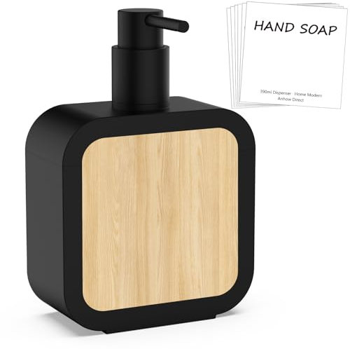 Anhow Seifenspender Schwarz 390ml, Pumpspender für Flüssigseife Shampoo Flaschen zum Befüllen mit 6 Wasserdichten Aufklebern für Küche und Badezimmer - Schwarz Matt