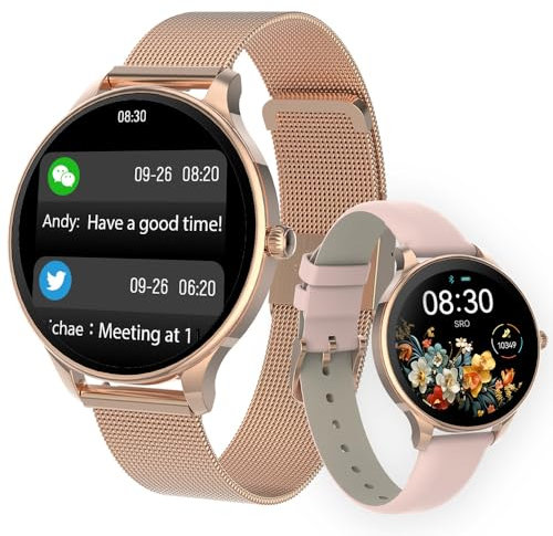 FOREVER Smartwatch Damen Rose Gold Velora SB-306 AMOLED-Touchscreen 1,19 Zoll - Schrittzähler Uhr Damen Pulsuhr Menstruationszyklus Schlafmonitor Kalorien Fitnessuhr Smartwatch Wasserdicht iOS/Android