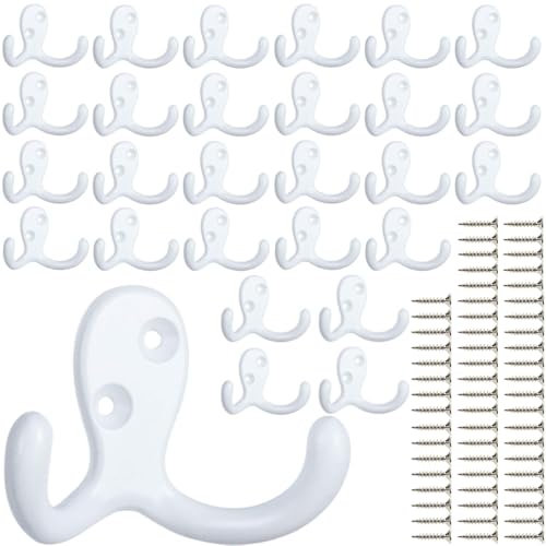 IBosins 28 Pack Heavy Duty Double Prong Coat Hooks Wall Mounted with 56 Screws Retro Double Hooks Utility Hooks for Hanging Coat, Scarf, Bag, Towel, Key, Cap, Cup, Hat