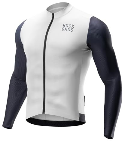 ROCKBROS Langarm Radtrikot Herren Fahrradtrikot, Atmungsaktive Schnell Trocknend Fahrradbekleidung Reißverschluss mit 3 Taschen, T Shirt für Männer Rennrad MTB Europäische Größe