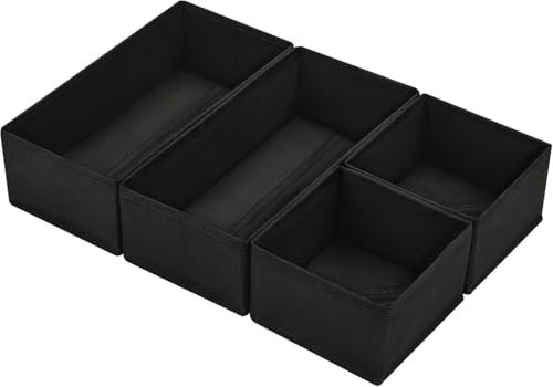 DIMJ Schublade Organizer Schubladen Ordnungssystem - Socken Organizer Faltbare Schrank Organizer, Kleiderschrank Organizer für Socken, Krawatten, Gürtel, 4 Stück(Schwarz)