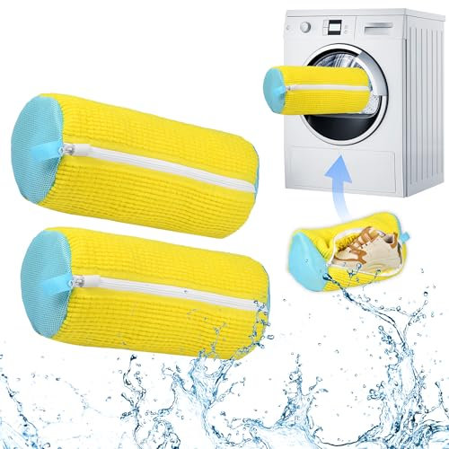 2 bolsas de lavado de zapatos para lavadora, zapatillas, bolsas de lavandería con pelusa de limpieza a 360°, reutilizables