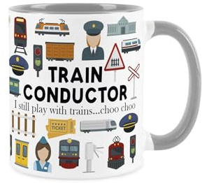 Purely Home Train Conductor Mug - Humorous Train Platform Railway Workers Themed Novelty Gifts - Tea/Coffee Hot Drinks Grey Ceramic Cup Present