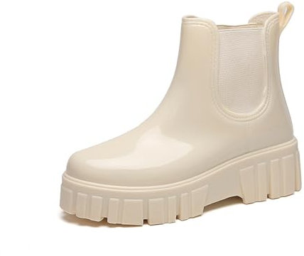 AONETIGER Stivali Pioggia Donna Impermeabile Stivali Gomma Leggere Antiscivolo Chelsea Stivaletti Outdoor Antivento Ankle Boot (06 Beige,39EU)