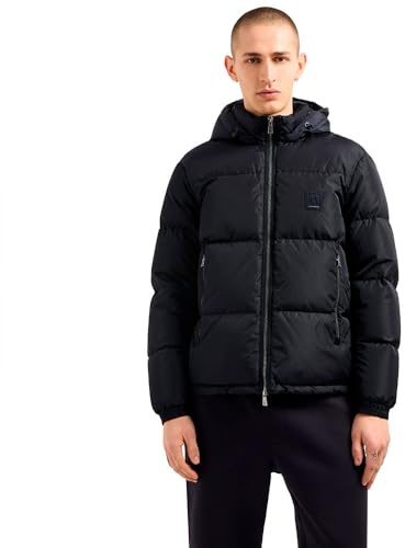 Armani Exchange Men's Icon Project, Logo Embossed Patch, Shiny Nylon,Down Vest,Blue,XXL