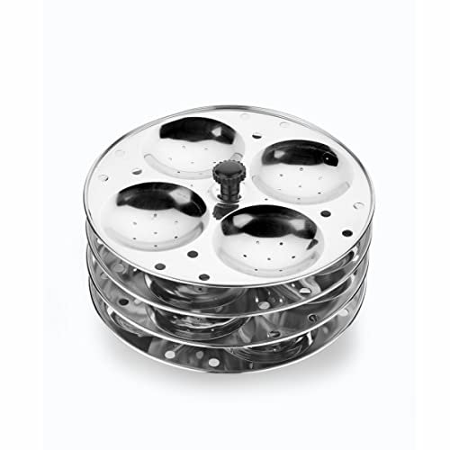 Stainless Steel 4 Idli Plates |16 Idlis | Heavy Premium Deep Idli Plates | Idli Stand | Plump Fluffy Idli maker plates