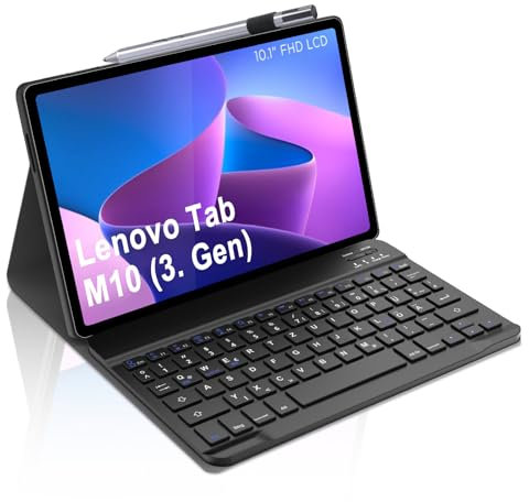Occtingkind, Tastiera per Lenovo M10 Custodia con Tastiera per Lenovo Tab M10 (3° Gen) Tablet 2023 10.1 Pollici, Magnetica Rimovibile Bluetooth Tastiera Layout Tedesco QWERTZ, USB C, Nero