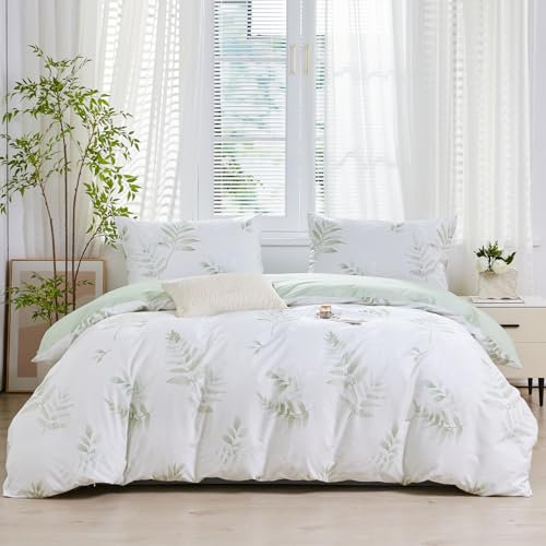 SAPHREAS Bettwäsche 200x220 Grün Blätter Bettwäsche Sets Baumwolle Pflanzen Botanisch Tropische Bettwäsche 3teilig Kuschelige 1 Bettbezug 200x220 cm mit Reißverschluss + 2 Kissenbezüge 80x80 cm