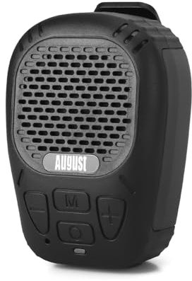 August MS550 tragbarer Bluetooth 5.3 Lautsprecher mit Magnet und Clip Befestigung Mikrofon 30h Akkulaufzeit, Micro SD für MP3 IP56 wasserdicht Freisprechfunktion-Mini Lautsprecher für Wandern Camping