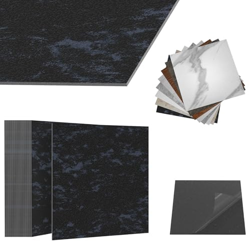 ACXIN PVC Bodenbelag Vinylboden Selbstklebend mit Fliesen-Optik, Klebefliesen Boden Wasserfest für Küche Bad Wohnzimmer (Schwarz-Marmoroptik, 10 m² Paket: 108 Fliesen)