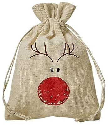| 3 Weihnachtsbeutel Rudolph - Rentier mit roter Nase - natürliche Baumwolle, Weihnachten, Adventskalender, Geschenkbeutel, Christkind, Nikolaus (40x30 cm)