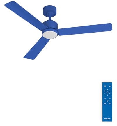 CREATE / WIND MODERN M/Ventilador de techo con luz azul cobalto con mando / 40W, Luz LED 3 temperaturas, Ø132 cm, programable, 6 velocidades, función verano-invierno
