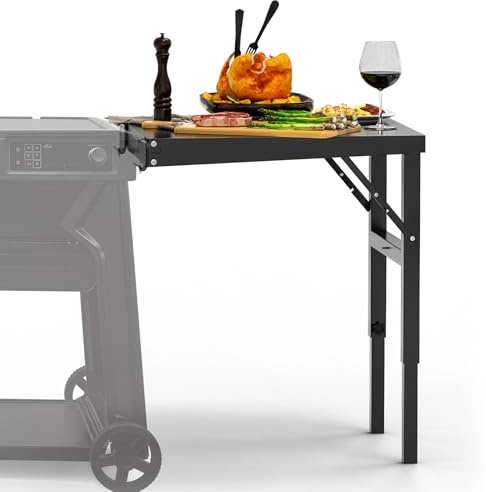 SafBbcue Grilltisch für Traeger Woodridge Pro/Elite Pelletgrill Zubehör, Pop-and-Lock Front-/Beistelltisch für Traeger Ironwood Timberline XL Pelletgrill und Smoker, Verstellbare Beine, Extra Platz