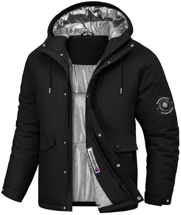TOMEEK Manteau Homme Veste Ski Imperméable Coupe Vent Hiver Chaud Blousons Homme de Combinaisons de Ski Mesure la Température Possible Avec Capuche et Boussole(Noir,M)