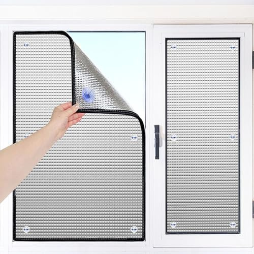 Wärmeisolierung Sonnenschutzfolie, Reflektierende Fensterfolie, Doppelte Aluminiumfolie Isolierfolie, 99% Uv-Schutz Sichtschutzfolie für Fenster Innen oder Außen(120x130cm)