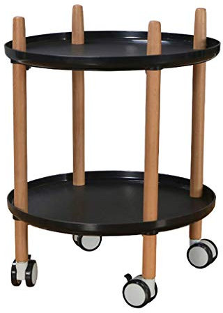 2 Layer Wooden Serving Trolley Cart with Locking Wheels - Mobile Kitchen Storage Trolley with Polypropylene Trays - Versatile Tea Cart on 4 Universal Wheels
