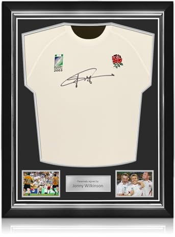 Exclusive Memorabilia Jonny Wilkinson Signed Commemorative Champions '03 England Rugby Shirt. Superior Frame