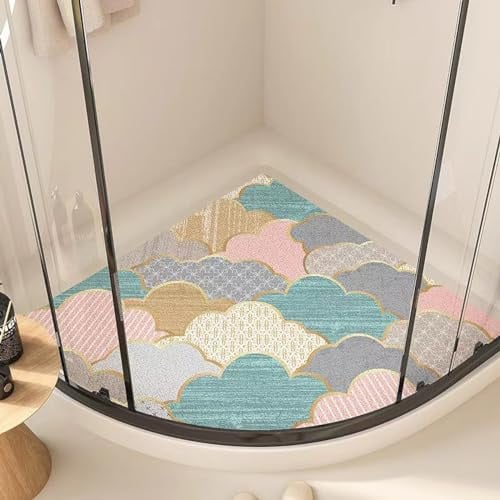 Tapis de Douche d'angle, Tapis de Bain Antidérapant et Anti-moisissure, Tapis de Douche pour l'intérieur, Tapis de Bain en Quadrant avec Trop-plein, Tapis de Bain Lavable pour Sol de Salle de Bain