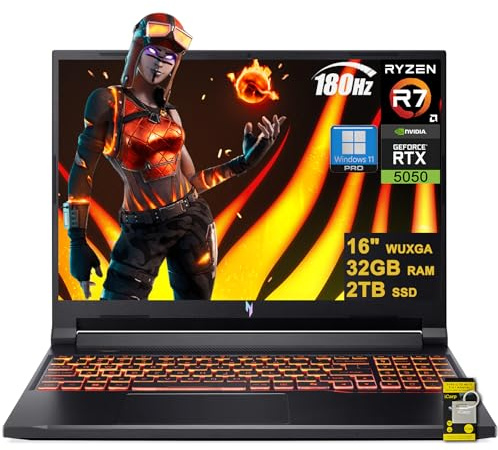 acer Nitro V 16 AI Gaming Laptop 16 WUXGA IPS 180Hz AMD Zen 4 Octa-Core Ryzen 7 260 32GB RAM 2TB SSD GeForce RTX 5050 (Up to 421 AI Tops) Backlit Wi-Fi6E Win11Pro w/ICP Hub