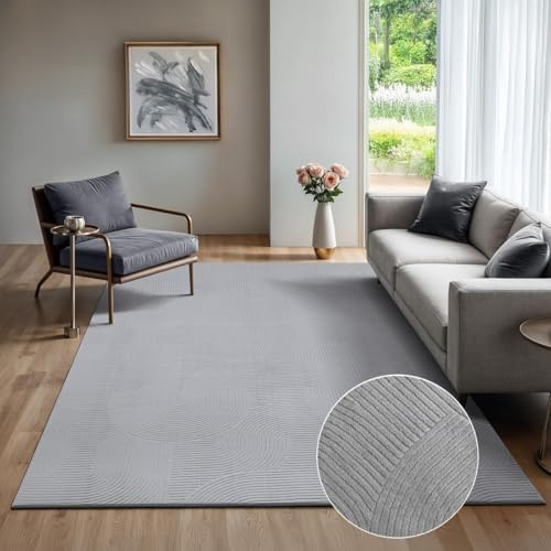 the carpet Rio - Moderner Kurzflor Teppich, weicher und pflegeleichter Anti-Rutsch-Teppich mit 3D-Optik, robust, für Wohnzimmer und Schlafzimmer, Grau, 240 x 340 cm
