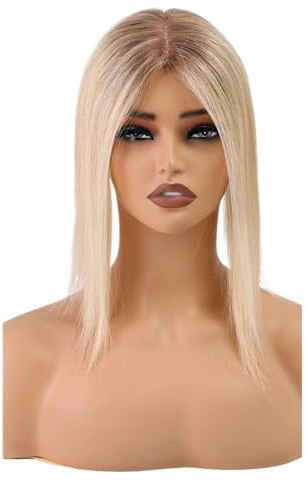 Echthaar-Topper, Haarteile, Mittelteil, Damen, Spitzenbasis, Clip-In, 11,4 x 12,7 cm, Topper, 30,5 cm Haar Extensions(Ombre blonde)