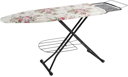 Relaxdays Bügelbrett für Dampfbügeleisen, 110 x 33 cm, höhenverstellbar, klappbar, Ablage, Bügeltisch Rosen, Mehrfarbig
